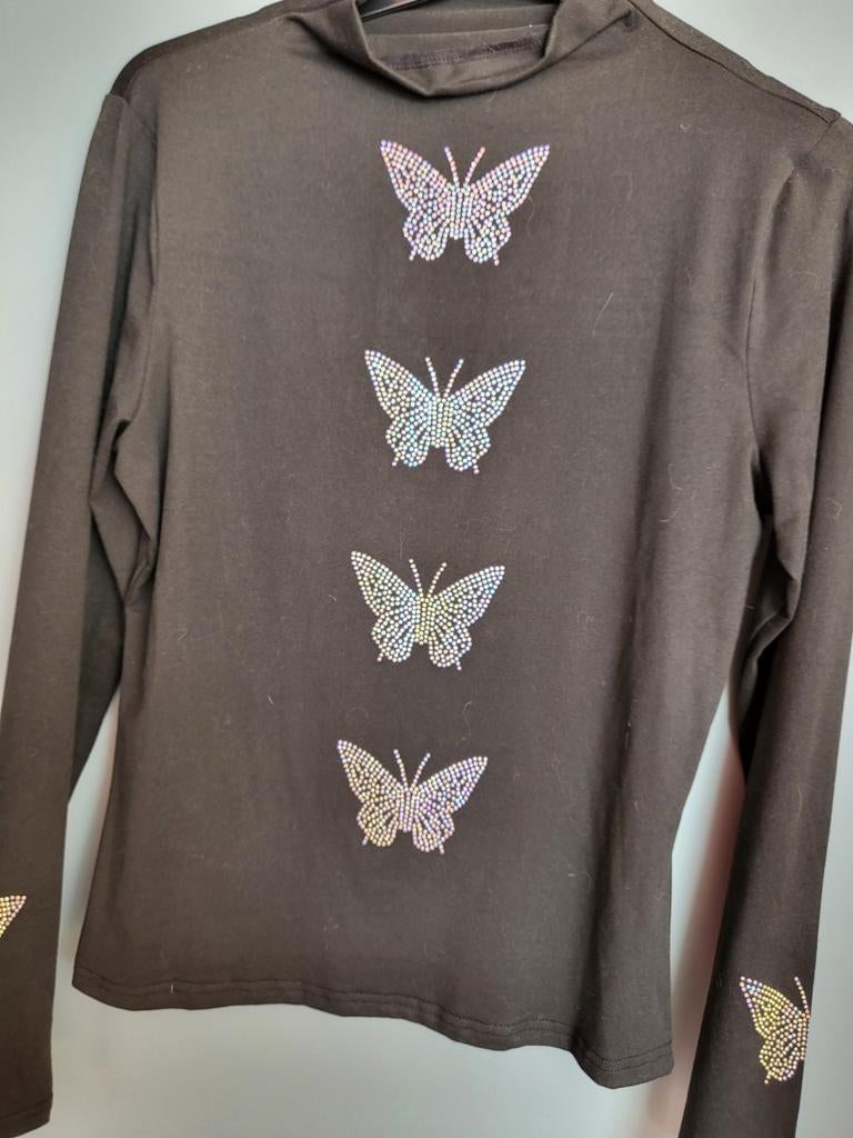 Zwarte trui met vlinder steentjes, Kleding | Dames, Maat 38/40 (M), Zwart, Ophalen of Verzenden, Lange mouw