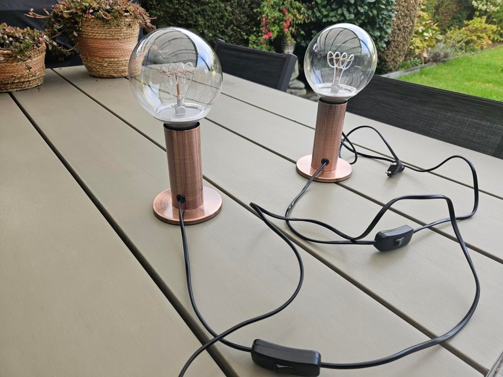 Tafellampen met koperen voet, Huis en Inrichting, Lampen | Tafellampen, Ophalen, Zo goed als nieuw, Glas, Minder dan 50 cm