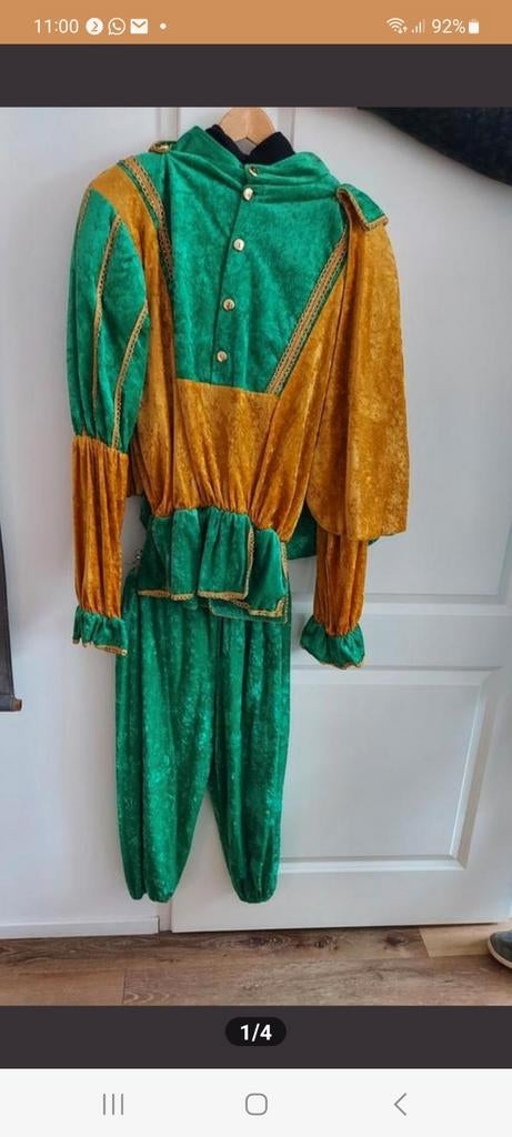 Pietenpak Groen/Goud - Compleet met veer!, Ophalen of Verzenden, Gebruikt, 122 t/m 128, Jongen of Meisje