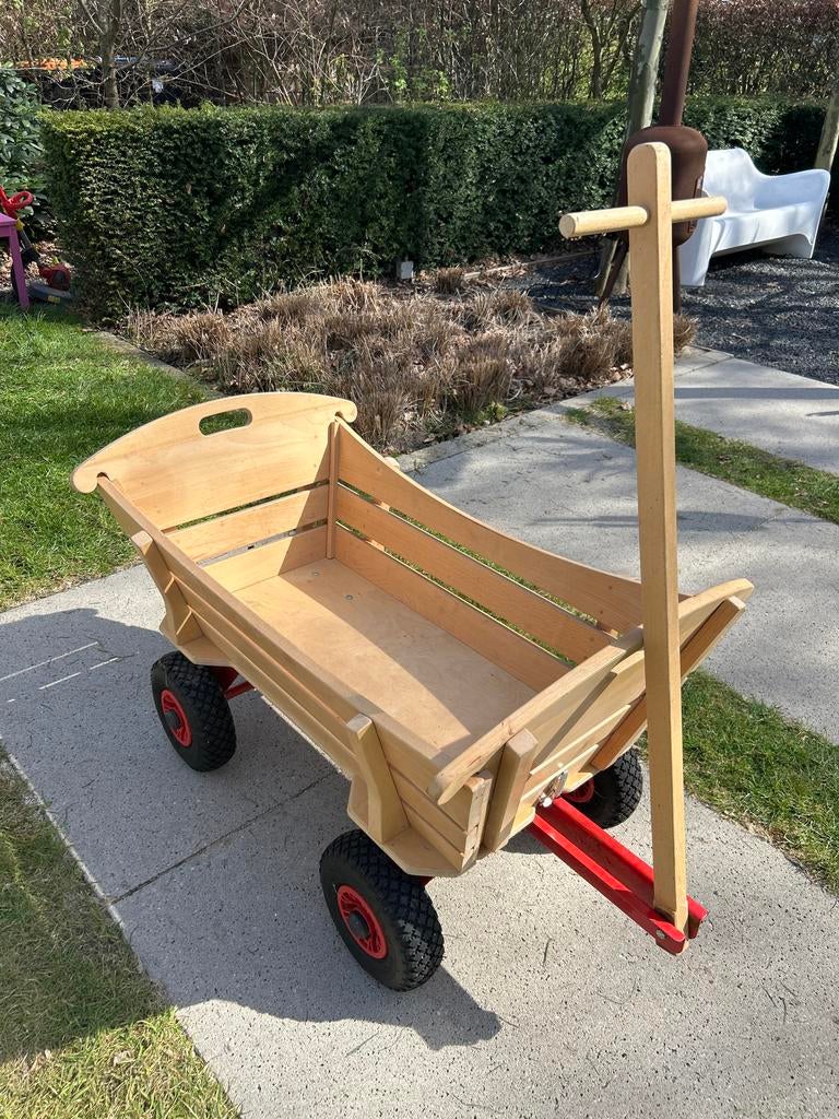 Robuuste demontabele bolderkar van hout met luchtbanden, Ophalen, Gebruikt