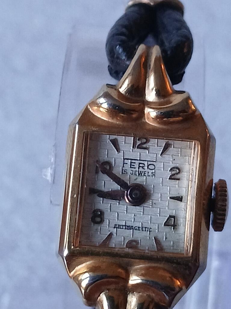Vintage antiek goud vergulde Fero dames polshorloge, Ophalen of Verzenden, Goud, Verguld