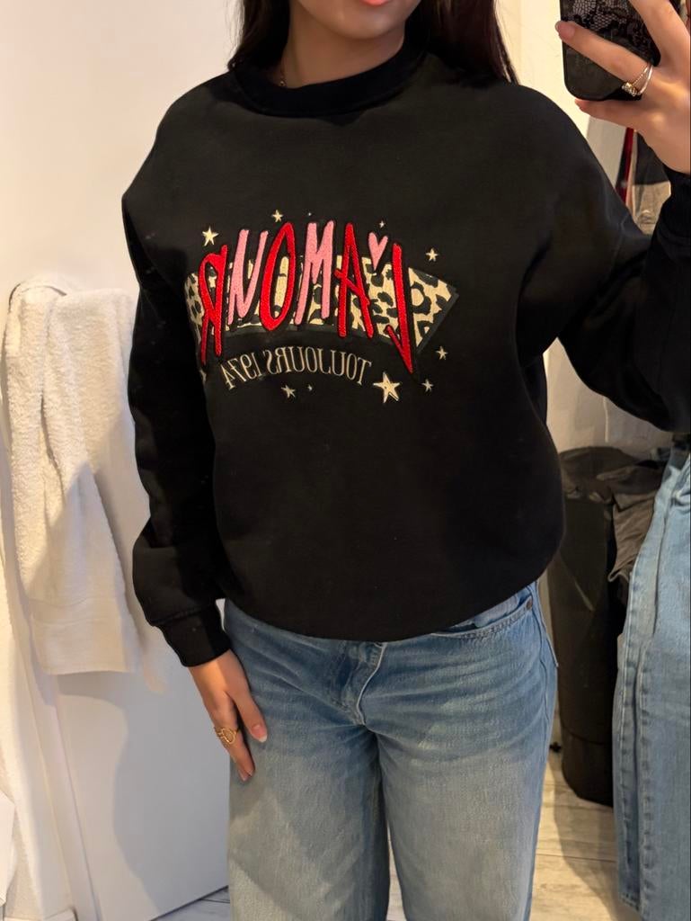 Loavies sweater met 'L'amour' print - Maat XS, Ophalen of Verzenden, Zo goed als nieuw, Maat 34 (XS) of kleiner, Zwart