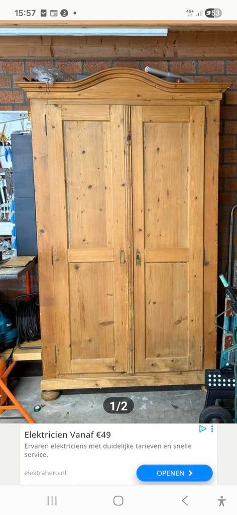 Oudgrenen kast met 5 kastplanken, Ophalen of Verzenden, 25 tot 50 cm, 100 tot 150 cm, 200 cm of meer