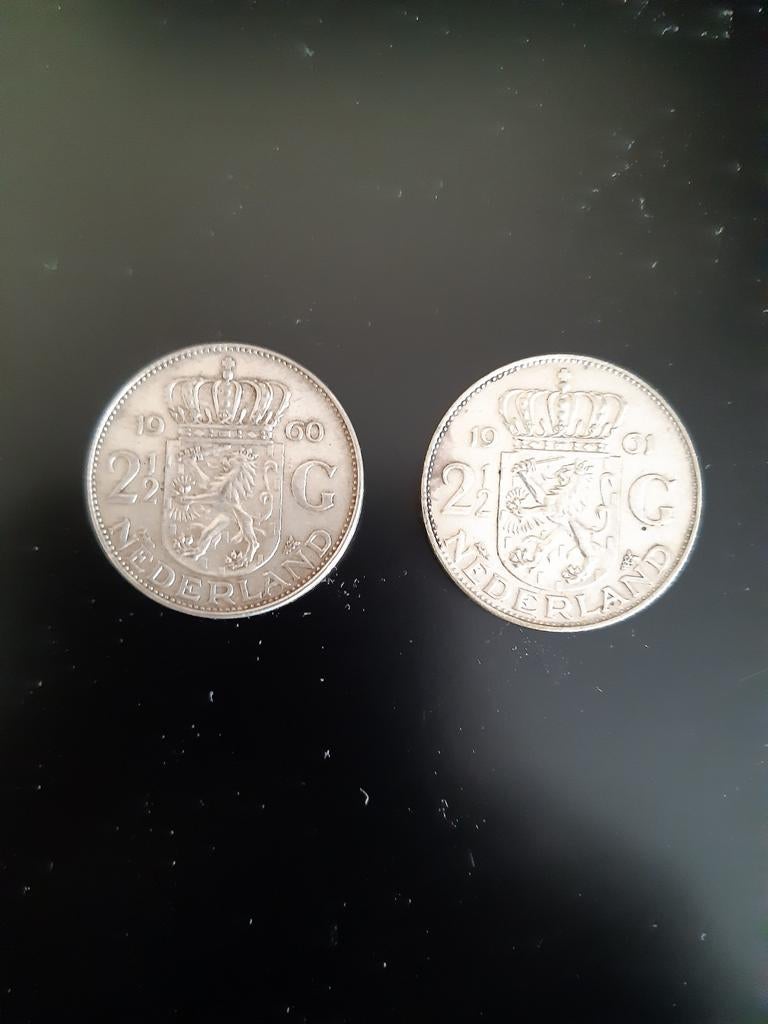 Twee zilveren rijksdaalders 1960 en 1961, Postzegels en Munten, Munten | Nederland, Ophalen of Verzenden, Koningin Juliana, 2½ gulden