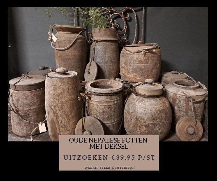 Nepalese pot met deksel bolle pot hoge pot kruik sober mand, Ophalen of Verzenden, Nieuw