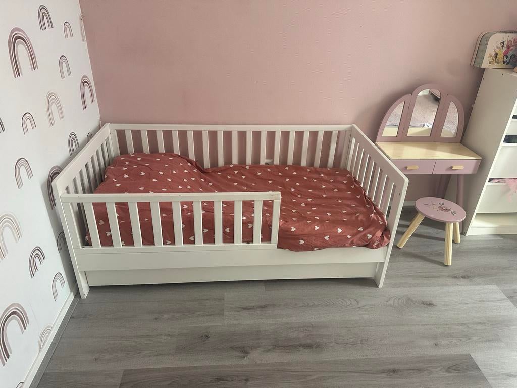Peuterbed 140x70 Wit inclusief matras, Ophalen, Gebruikt, 70 tot 85 cm, 140 tot 160 cm