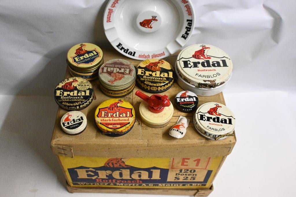 verzameling erdal wo2 karton blik glas fluit klikker kikker, Ophalen of Verzenden, Gebruikt, Verpakking