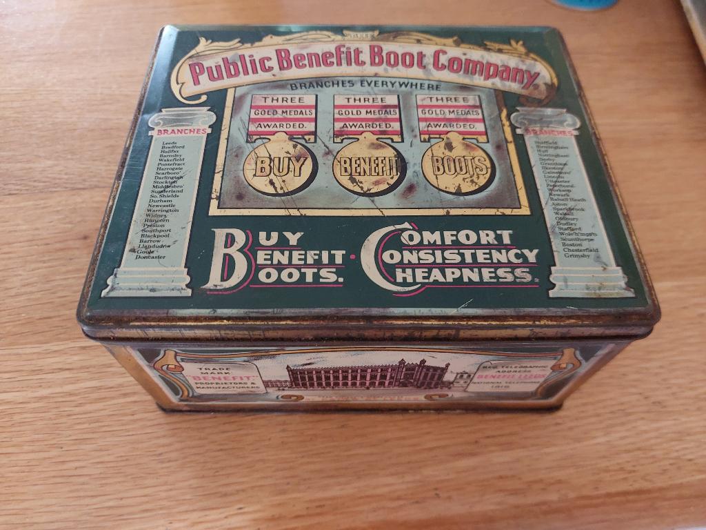 oud blik Public Benefit Boot Company, Verzamelen, Ophalen of Verzenden, Gebruikt, Overige