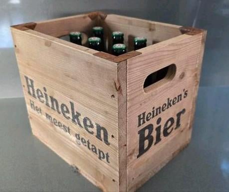 Heineken vintage houten krat met 12 retro flesjes, Verzamelen, Ophalen, Nieuw, Flesje(s), Heineken