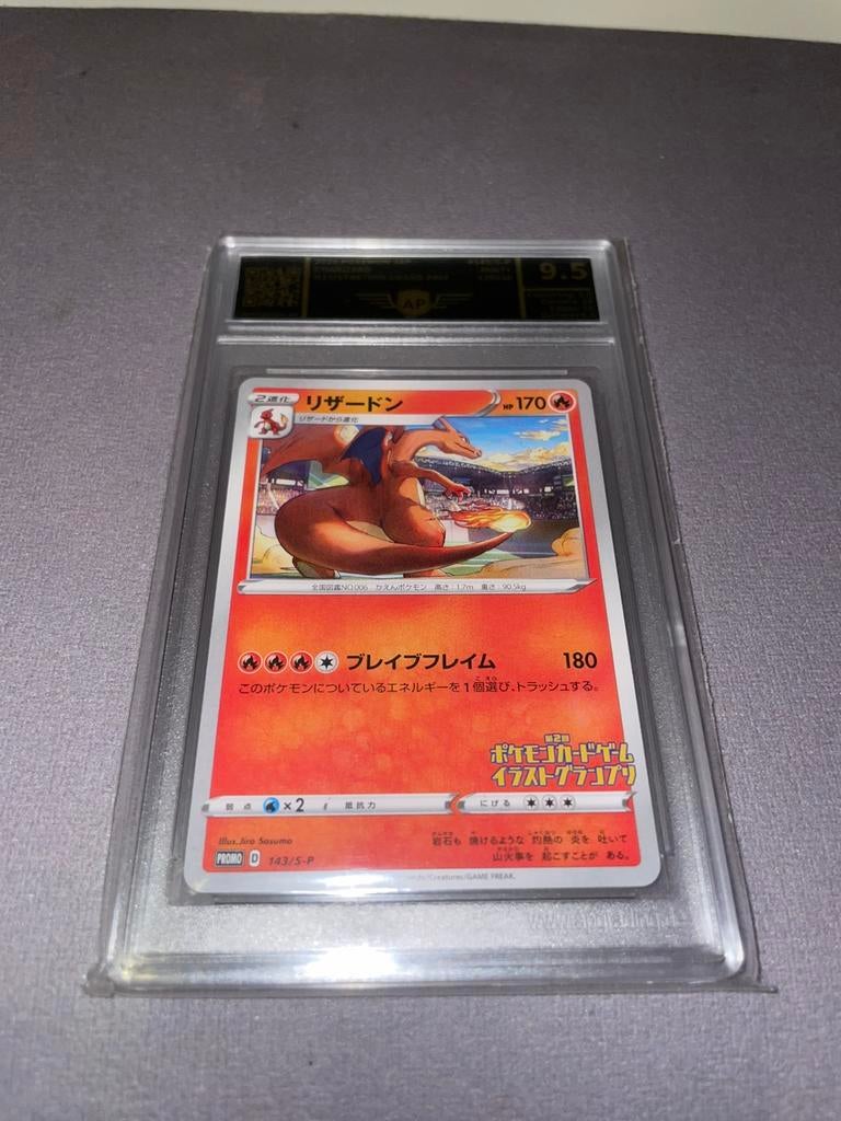 Pokemon - Charizard grade 9.5 illustration grand prix, Ophalen of Verzenden, Nieuw, Losse kaart, Foil