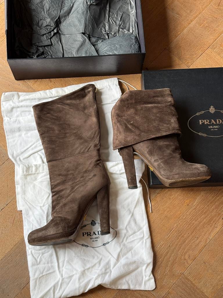 Prada calzature donna 40, Kleding | Dames, Schoenen, Hoge laarzen, Bruin, Ophalen of Verzenden, Zo goed als nieuw