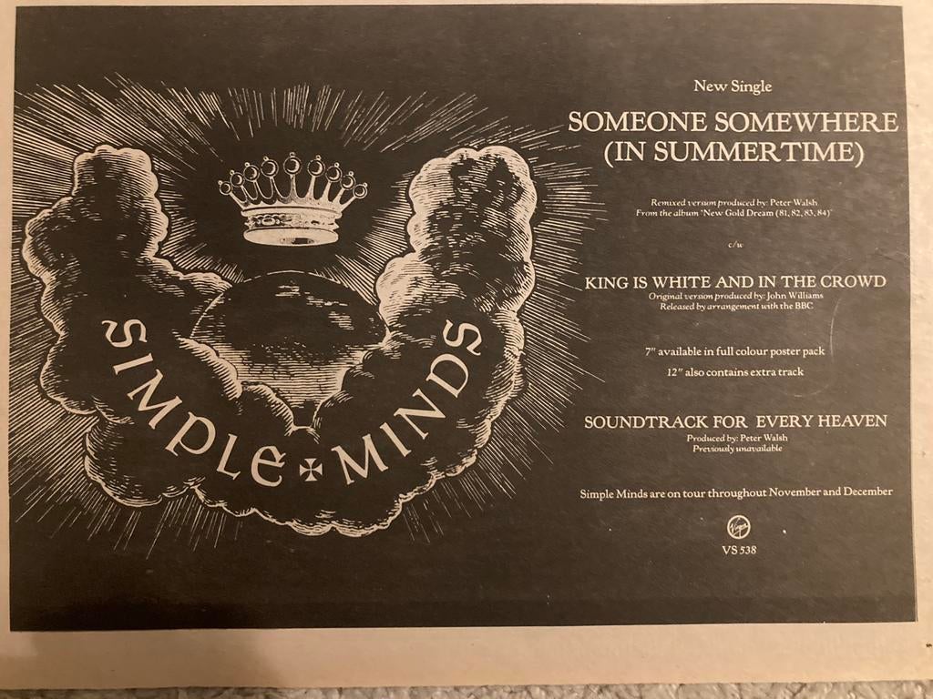 SIMPLE MINDS Someone Somewhere A4 advertentie, Ophalen of Verzenden