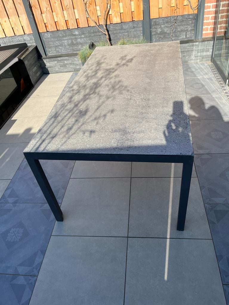 Aluminium tuintafel met gecoate glasplaat, Tuin en Terras, Tuintafels, Ophalen, Gebruikt, Rechthoekig, Aluminium