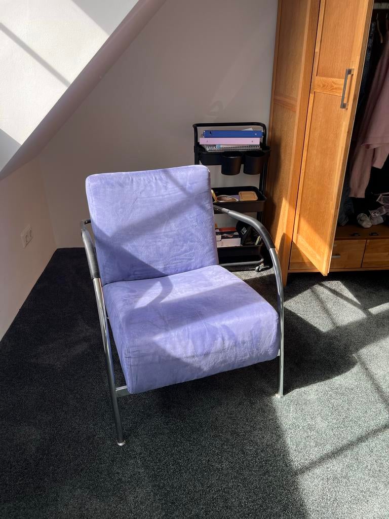 fauteuil met chromen frame, Huis en Inrichting, Gebruikt, 75 tot 100 cm, Ophalen of Verzenden, Stof