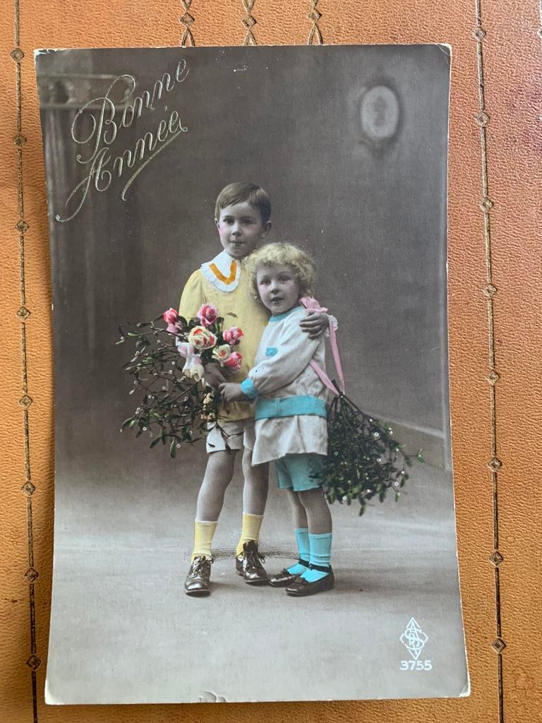 30-12-1916 Bonne Année - kindjes met maretakken, Verzamelen, Ansichtkaarten | Themakaarten, Ophalen of Verzenden, Voor 1920, Gelopen
