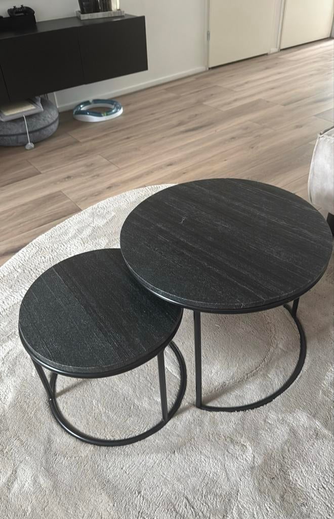 Marmeren salontafels set van 2, Ophalen, Gebruikt, Rond, 50 tot 100 cm