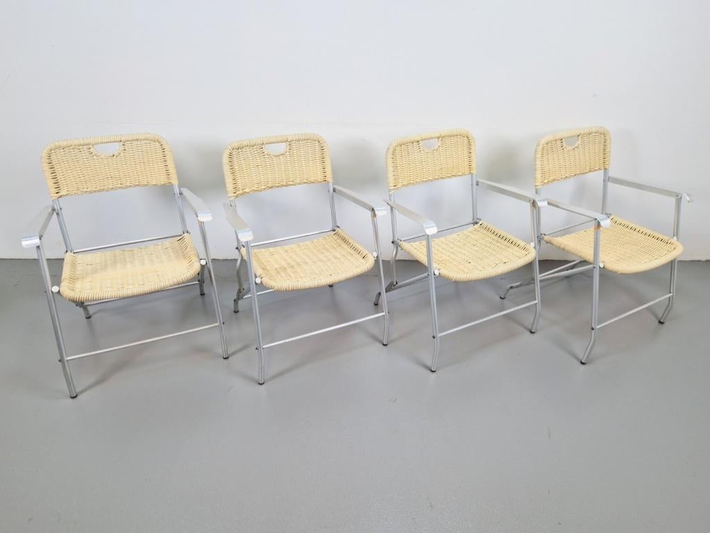 4 vintage Hilbrant riet klapstoelen Tossa mid century Italy, N, Wit, Vintage, Ophalen of Verzenden