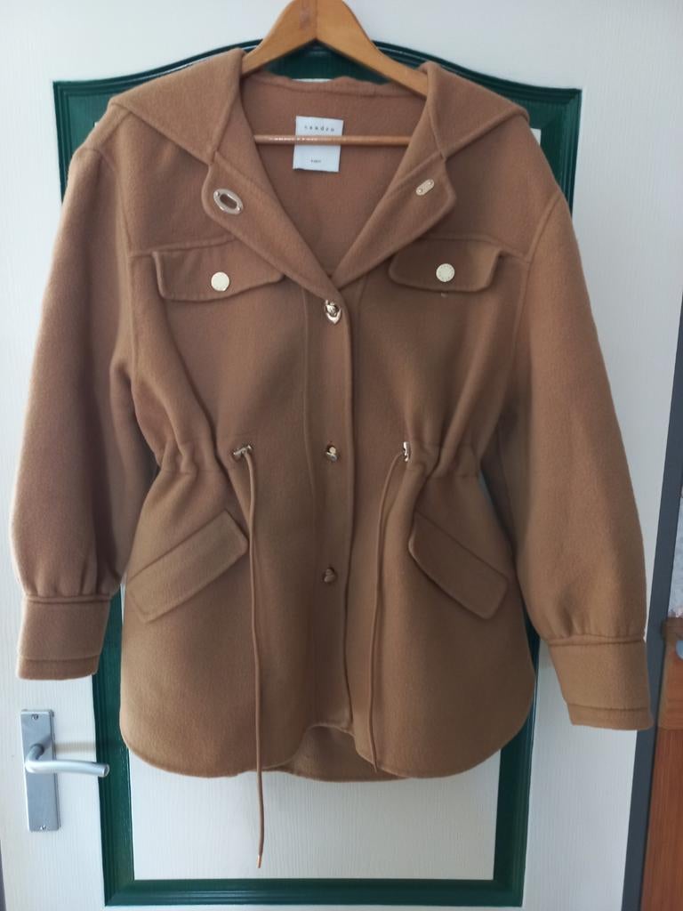 Sandro 100% wollen jas, Ophalen of Verzenden, Zo goed als nieuw, Maat 36 (S), Beige