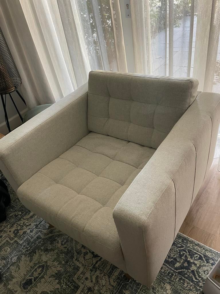 Ikea Landskrona 3-zits bank + stoel - Beige, Zo goed als nie, Huis en Inrichting, Ophalen of Verzenden, Zo goed als nieuw, Hout