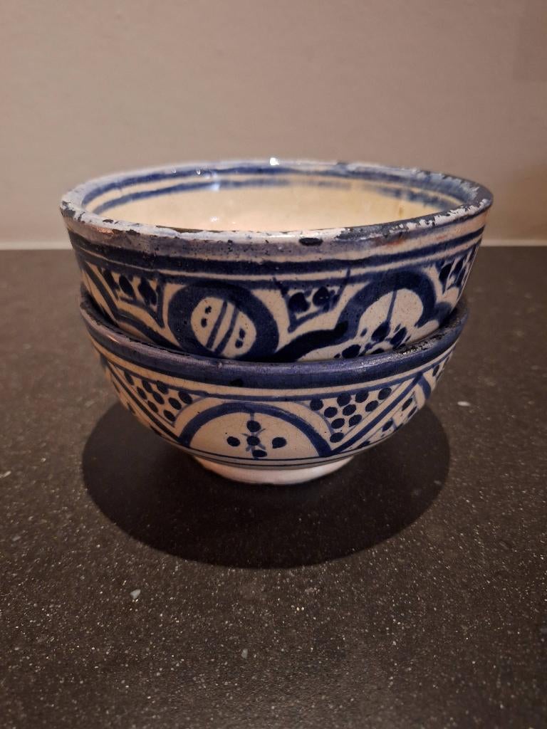 2 Marokkaanse schaaltjes blauw wit, Ophalen of Verzenden