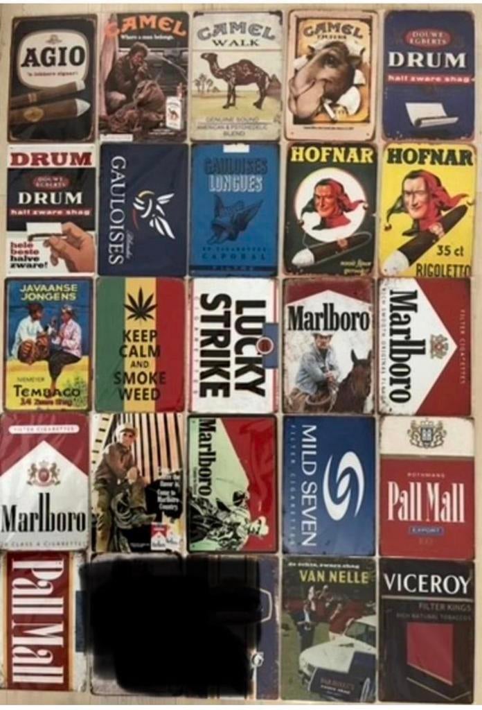 Metalen wandbord sigaretten sigaren shag 20x30 cm (3voor€21), Ophalen of Verzenden, Zo goed als nieuw, Reclamebord