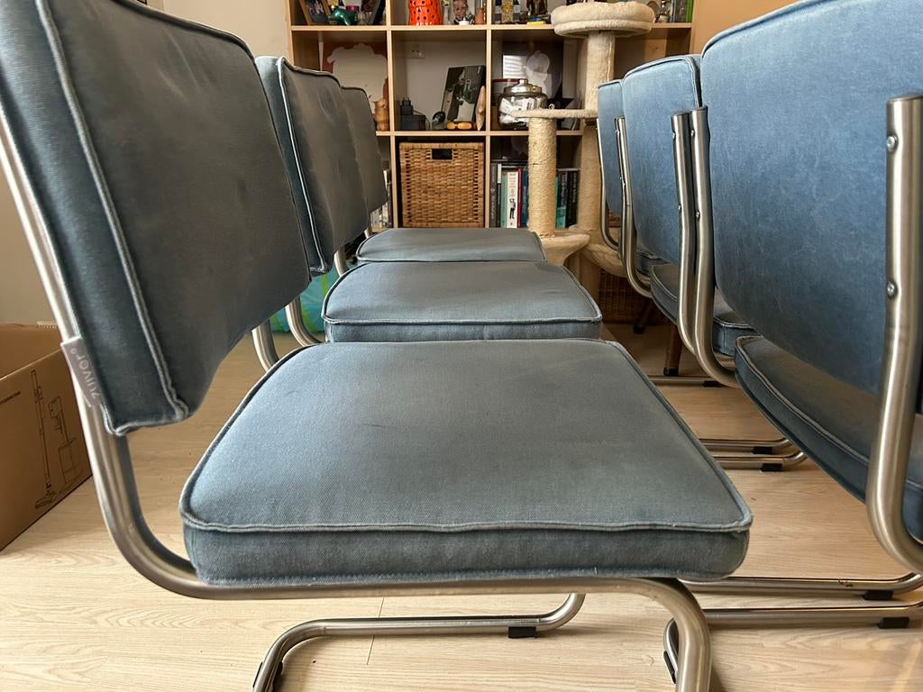 Set van 6 Zuiver ridge buisframe eetkamerstoelen, Ophalen of Verzenden, Zo goed als nieuw, Stof