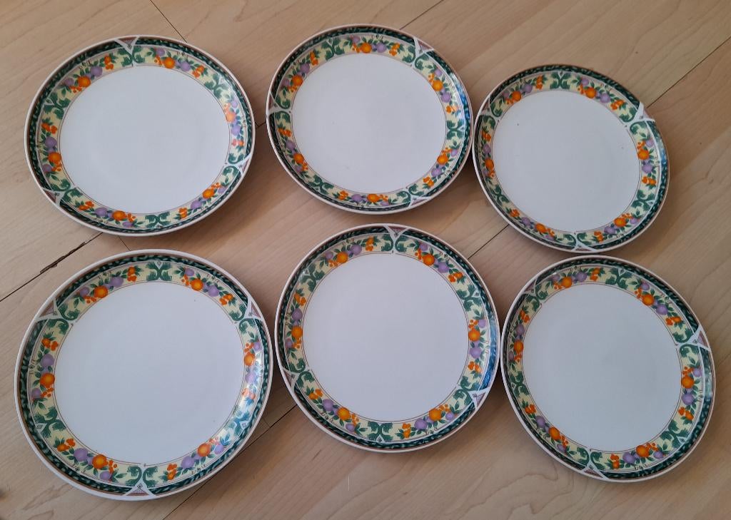 6 GEBAKS BORDJES MET FRUITDECORATIE Doorsnee 17 cm, Ophalen of Verzenden, Zo goed als nieuw, Bord(en), Wedgwood