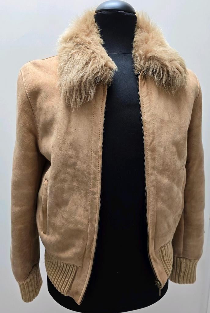 Soepel lammy bomber jasje echt lamsleer en vacht mt. S, Kleding | Dames, Jassen | Winter, Zo goed als nieuw, Maat 36 (S), Beige