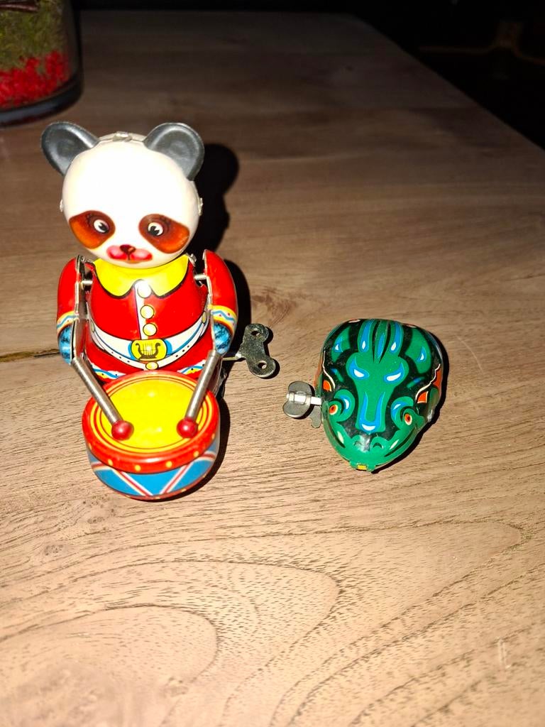 Vintage blikken Speelgoed Panda en kikker., Ophalen of Verzenden