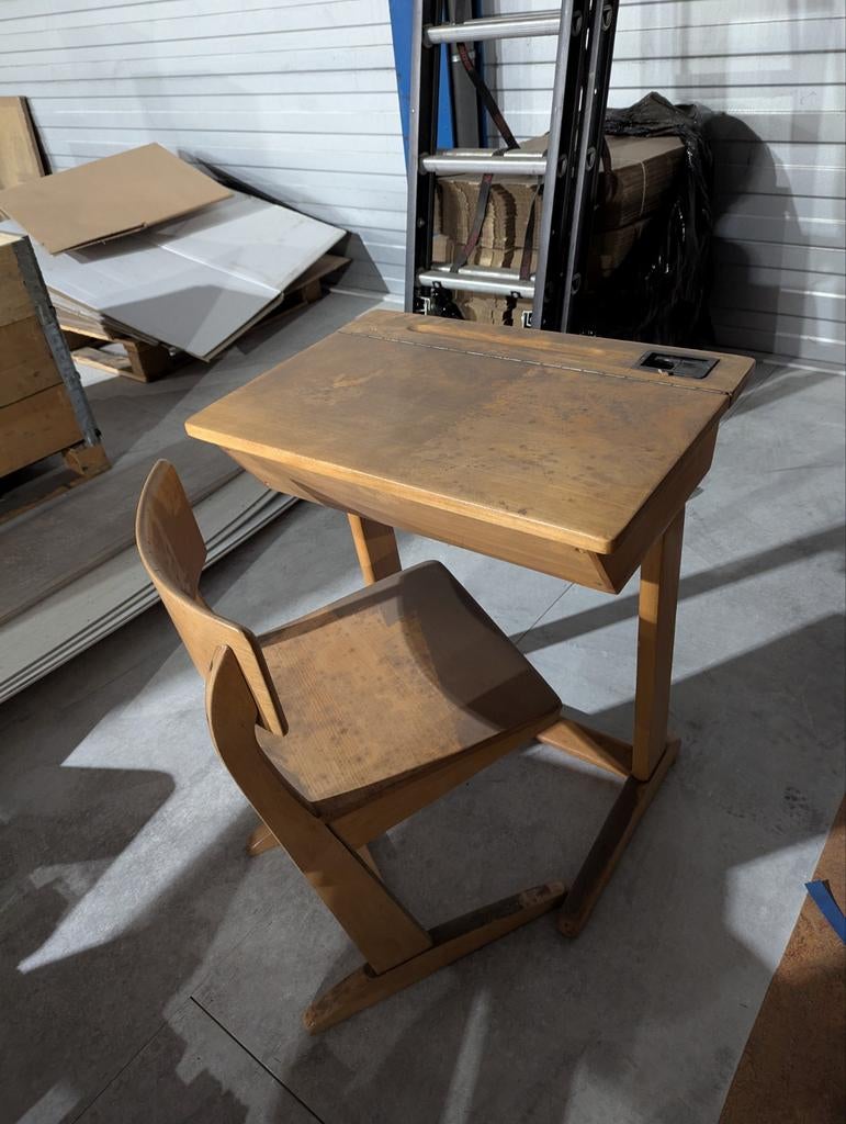 Vintage Houten Schoolbankje met Stoel, Ophalen of Verzenden, Gebruikt