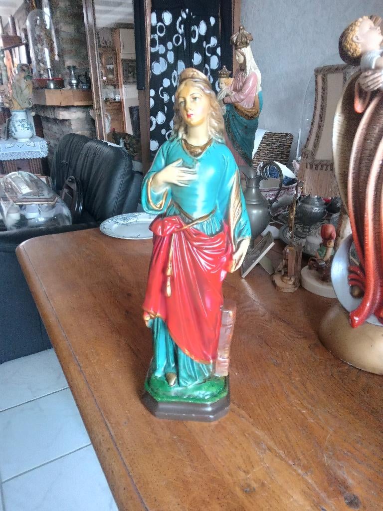 Mooi oud beeld van de Heilige Barbara met mijntoren, Antiek en Kunst, Ophalen of Verzenden