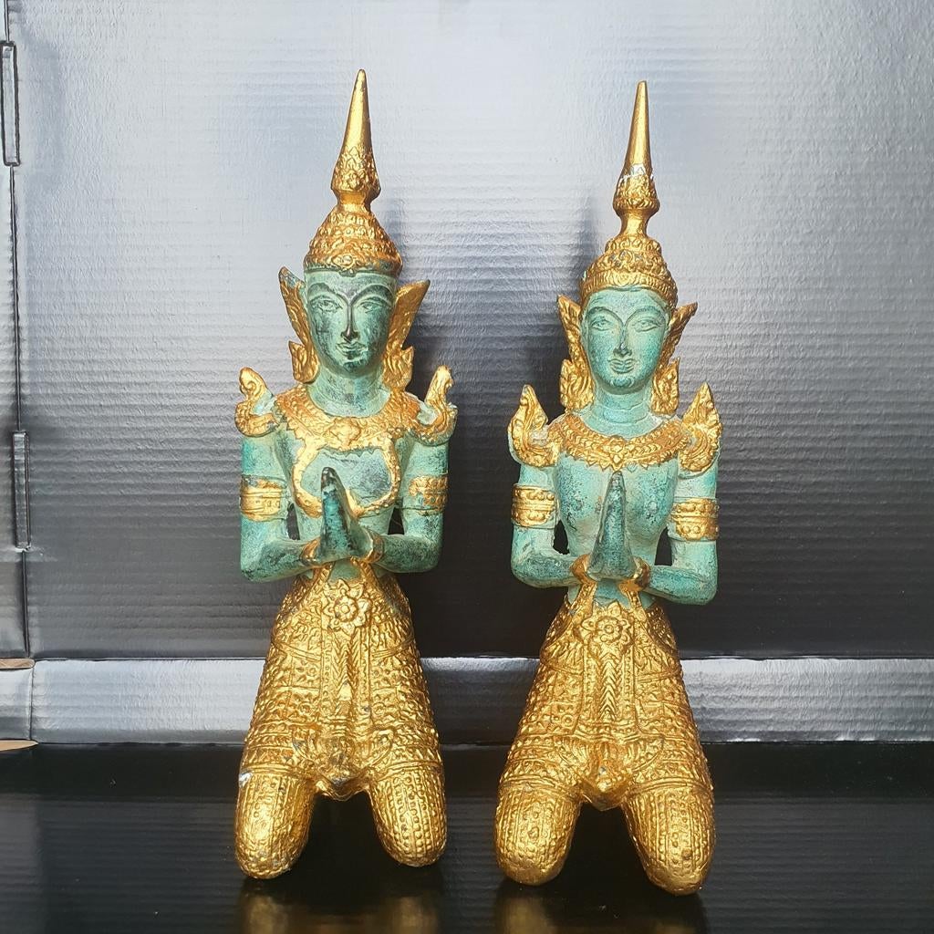 2 Thaise bronzen Theppanom tempelwachters, Ophalen of Verzenden