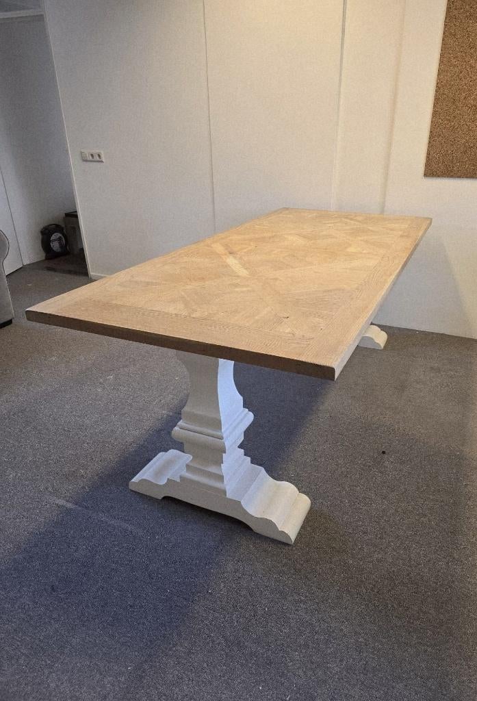 Massief eiken kloostertafel 220x100 IngelegdKasteelvloerblad, Huis en Inrichting, Tafels | Eettafels, Ophalen, 100 tot 150 cm