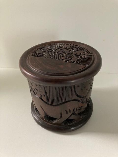 6 onderzetters in houder Zambia ebbenhout the big five, Ophalen of Verzenden, Zo goed als nieuw, Glas of Kopje