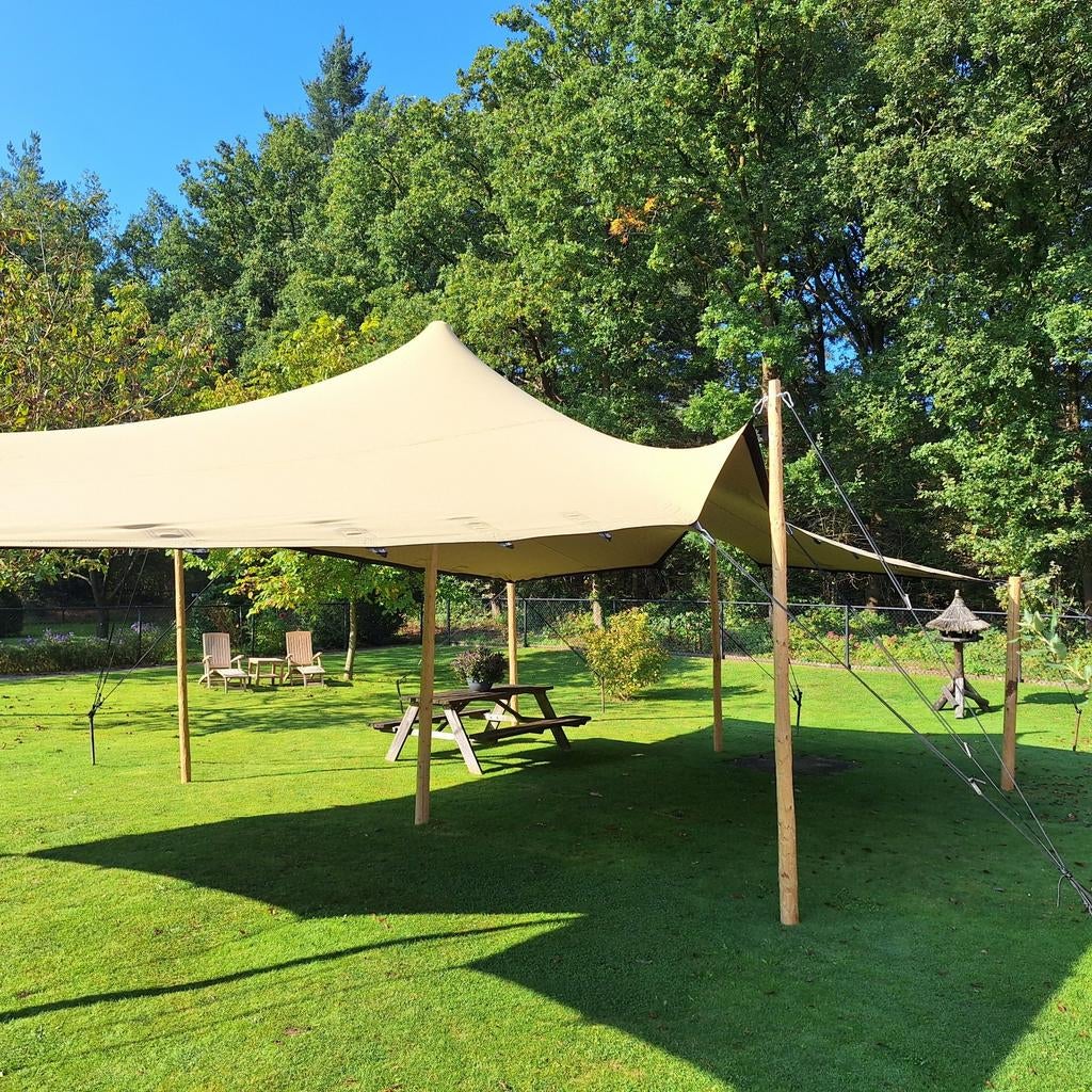 Stretchtent 6x10 te huur incl. inrichting, Gebruikt, Opvouwbaar, Partytent, 6 meter of meer