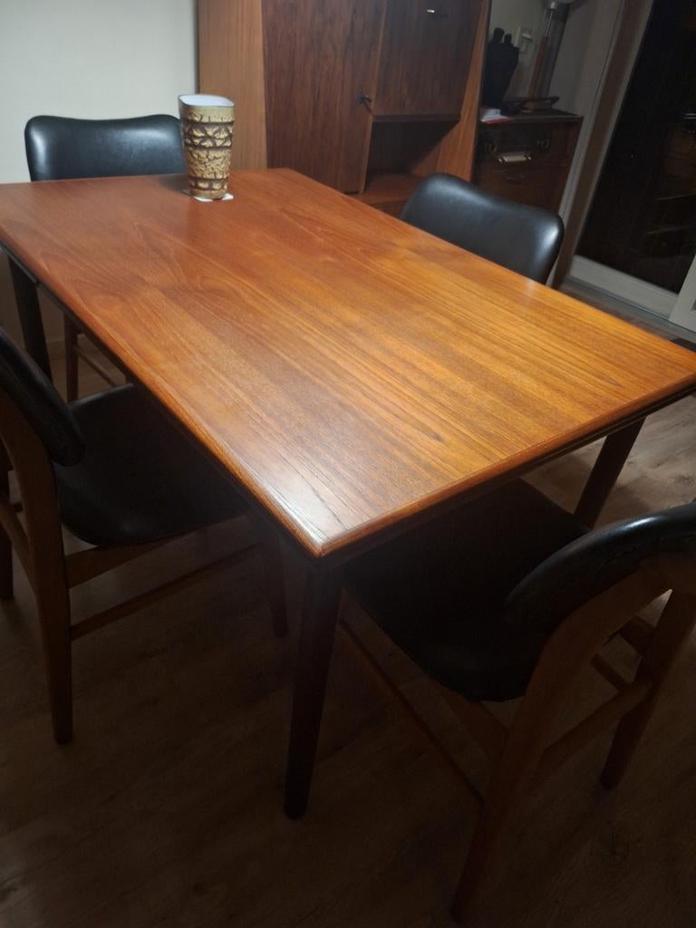 Henning Kjaernulf Vintage Deense eettafel, Ophalen, 200 cm of meer, 50 tot 100 cm, Zo goed als nieuw