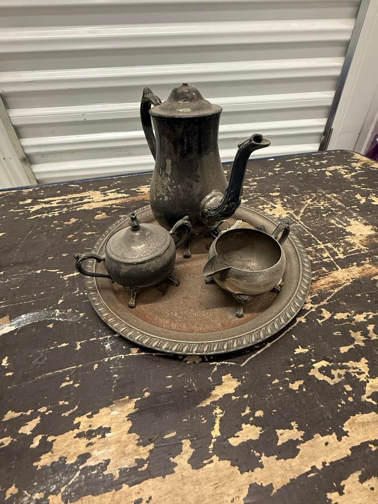 Antiek  verzilverd  theeservies, Antiek en Kunst, Antiek | Goud en Zilver, Zilver, Ophalen of Verzenden