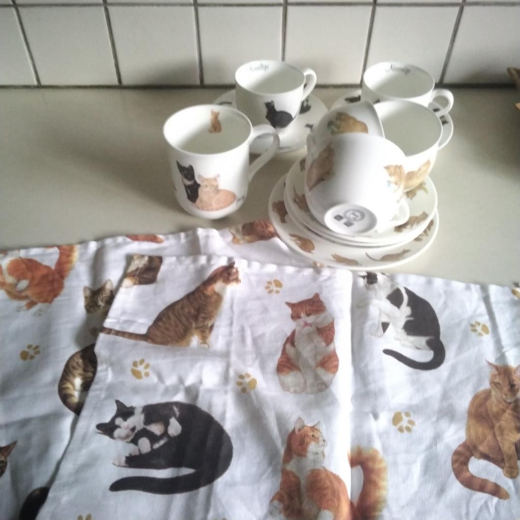 Servies francien's  katten, Ophalen of Verzenden, Porselein, Overige stijlen, Kop(pen) en/of Schotel(s)