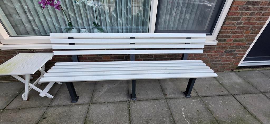 Kunststof bankje wit 2 meter breed, Ophalen, Gebruikt, Kunststof