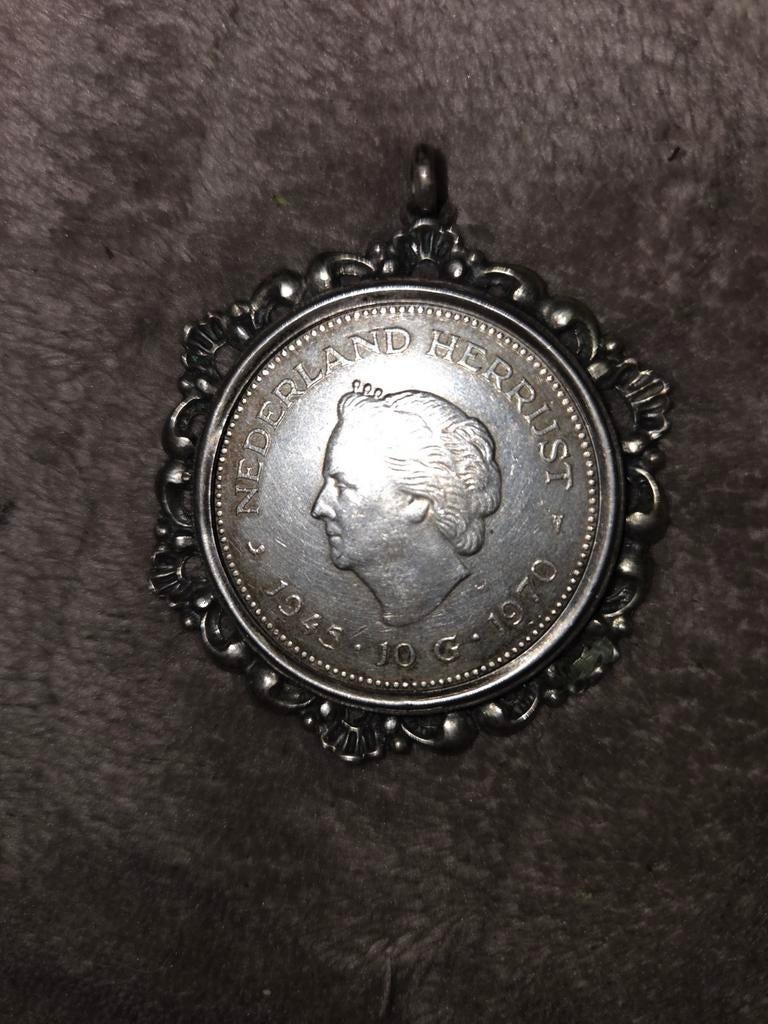 Zilveren Hanger 10 Gulden Wilhelmina 'Nederland Herrijst', Zilver, Ophalen of Verzenden, Koningin Wilhelmina, Losse munt