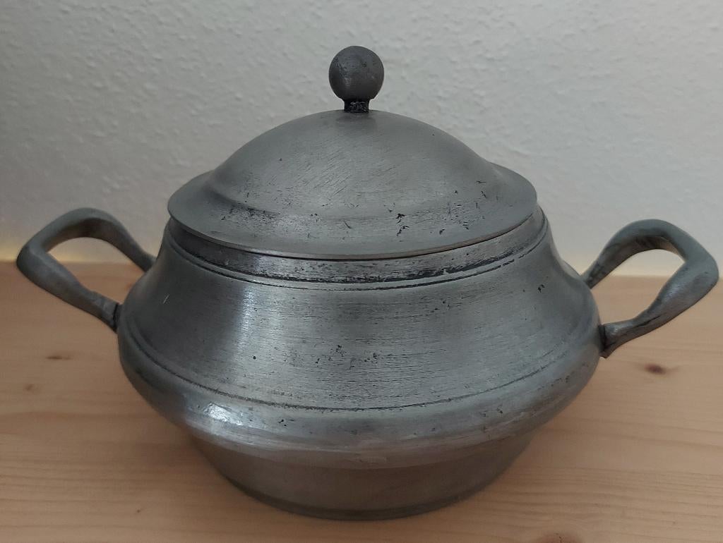 Tinnen Potje en bord, Antiek en Kunst, Antiek | Tin, Ophalen of Verzenden