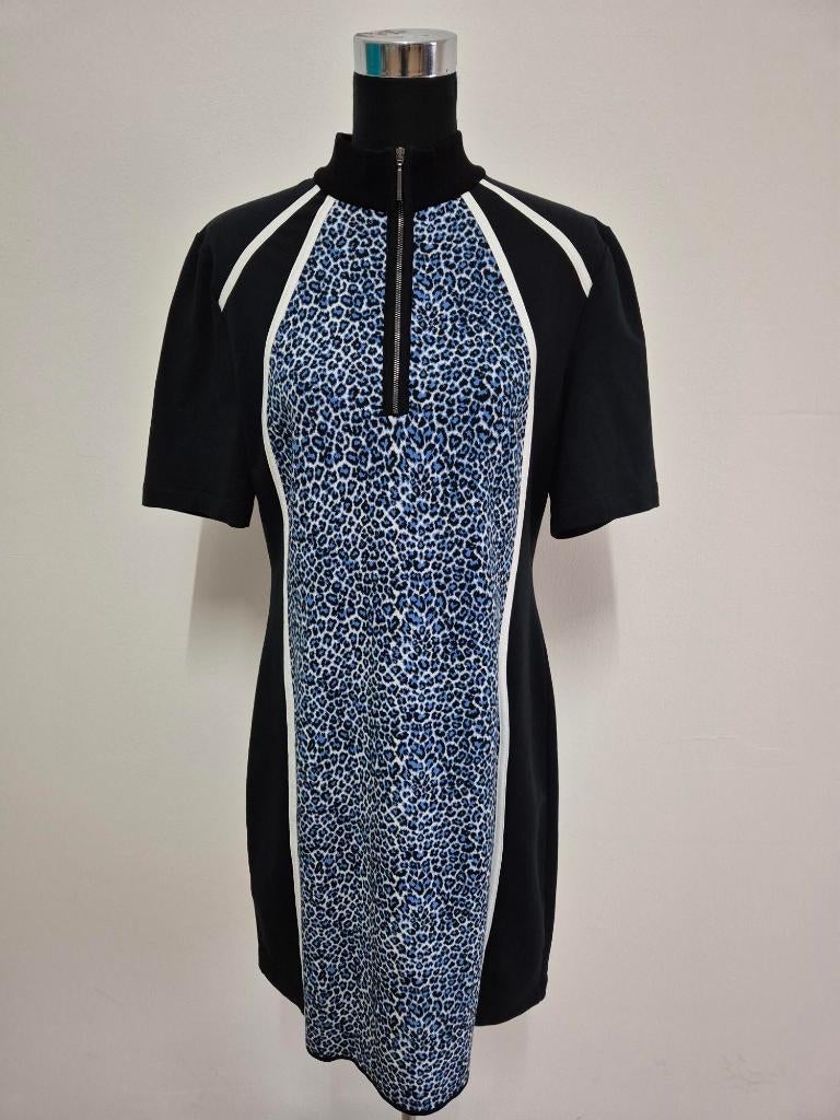 J84 - Zwart-blauwe Marc Cain jurk maat 6 = 44 (1), Zwart, Maat 42/44 (L), Ophalen of Verzenden, Zo goed als nieuw