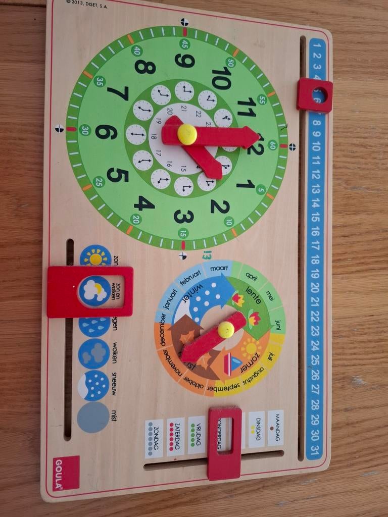 Educatieve Goula bord voor klokkijken,datum,seizoen, Ophalen