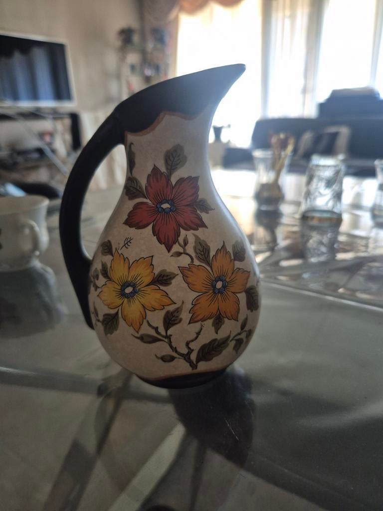 Vintage Gouda Plateel Anita Holland kan met bloemmotief, Ophalen