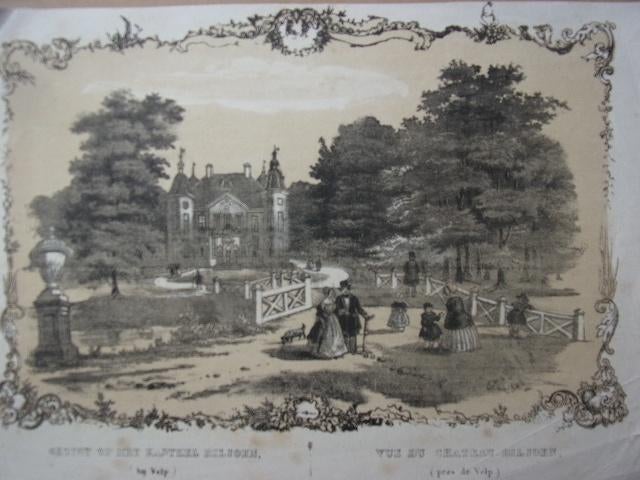 Gezigt op het kasteel Biljoen ( bij Velp) ca. 1850 Ing.Litho, 1800 - 1899, Architectuur, Ophalen of Verzenden, Met tekst