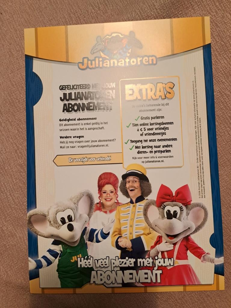 Abonnement julianatoren 2026, Tickets en Kaartjes, Evenementen en Festivals, Drie personen of meer