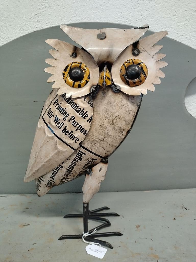 Witte uil van gerecycled blik, Verzamelen, Beelden en Beeldjes, Ophalen of Verzenden, Nieuw, Dier