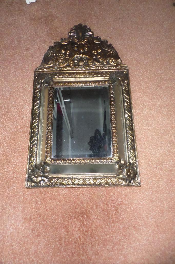 Spiegel - Latoenkoper - Barokstijl - H60xB33xD7cm, Ophalen, Rechthoekig, Minder dan 50 cm, Minder dan 100 cm