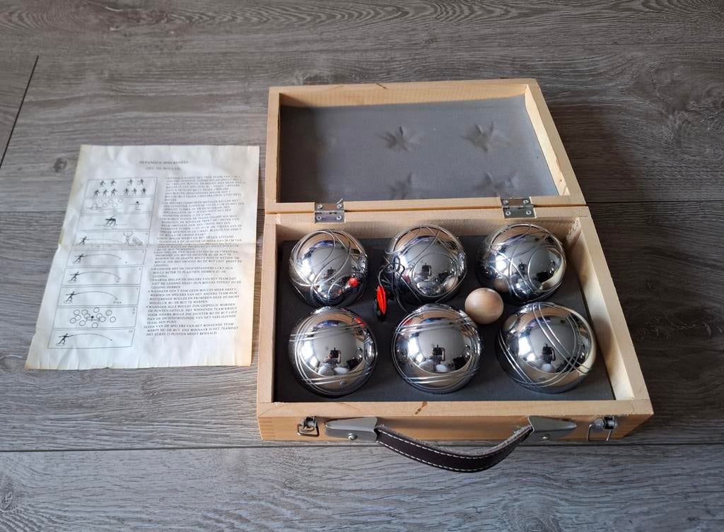 Jeu de boules set 6 ballen in houten kist, Ophalen of Verzenden, Zo goed als nieuw
