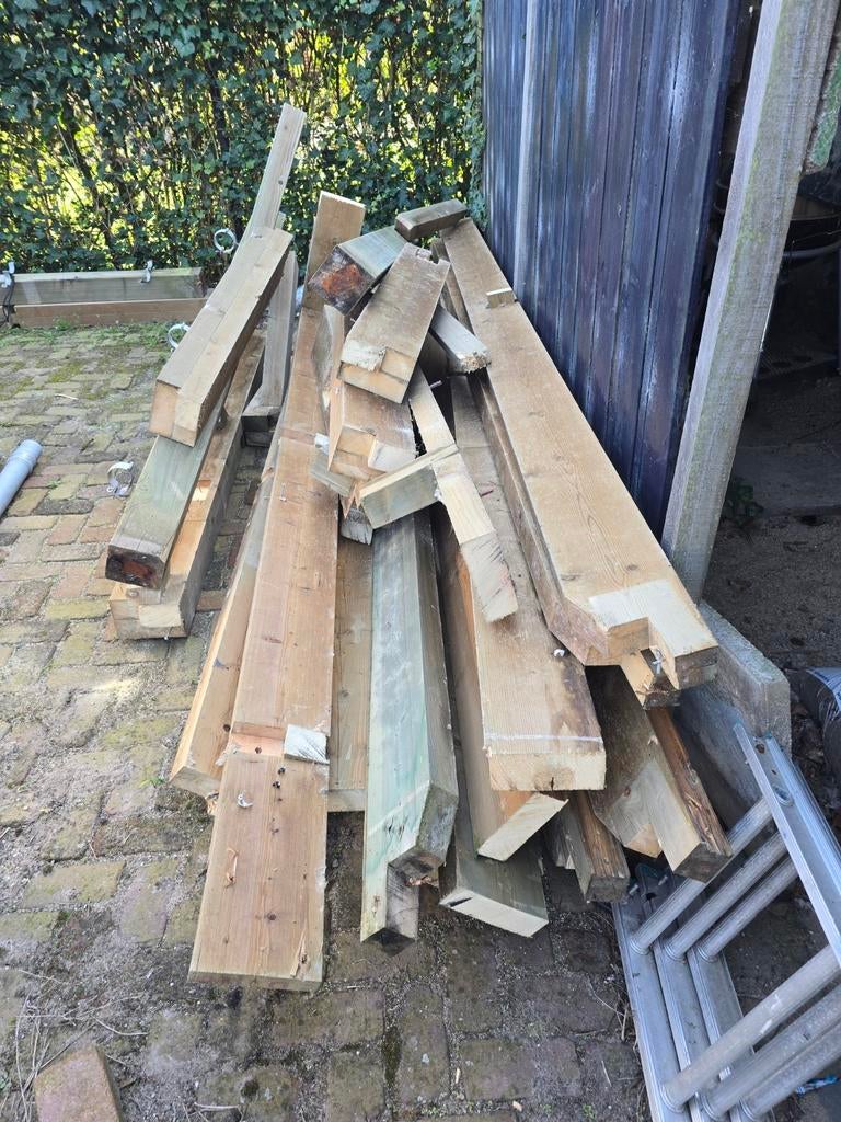 Houten balken en planken van veranda, Ophalen of Verzenden, Gebruikt, 250 cm of meer, Balken